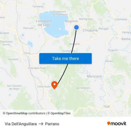Via Dell'Anguillara to Parrano map