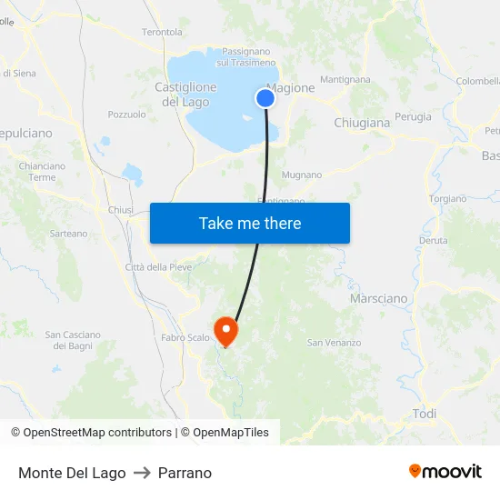 Monte Del Lago to Parrano map