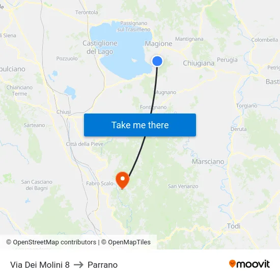 Via Dei Molini 8 to Parrano map