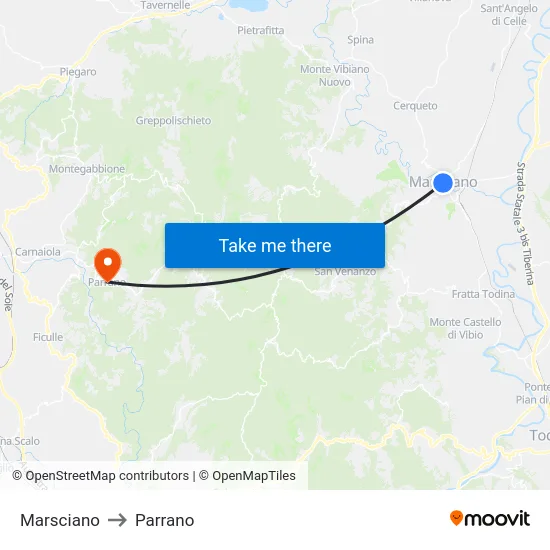 Marsciano to Parrano map