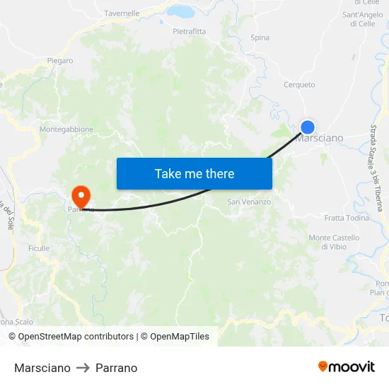 Marsciano to Parrano map