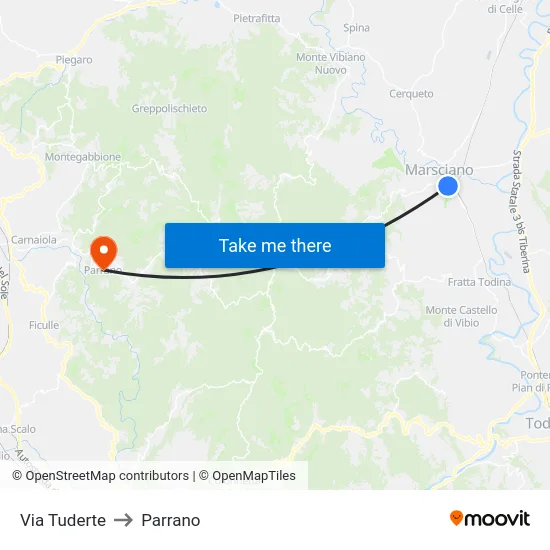 Via Tuderte to Parrano map