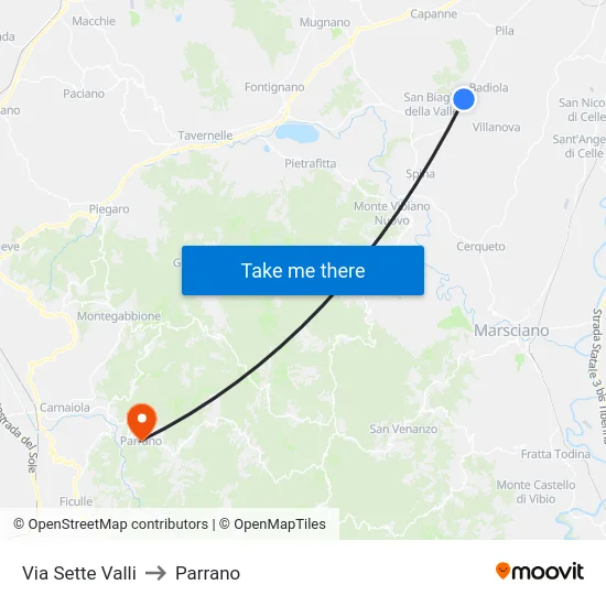 Via Sette Valli to Parrano map