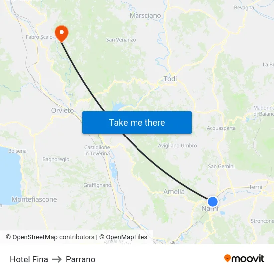 Hotel Fina to Parrano map