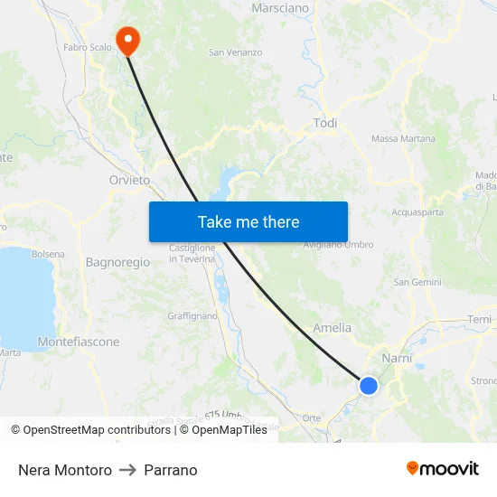 Nera Montoro to Parrano map