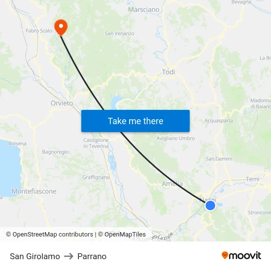 San Girolamo to Parrano map