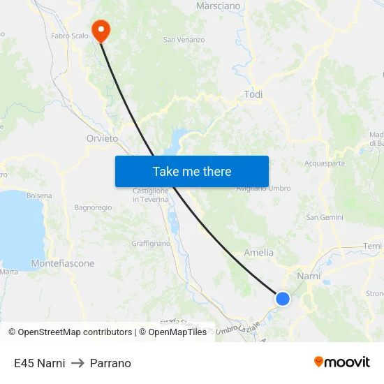 E45 Narni to Parrano map