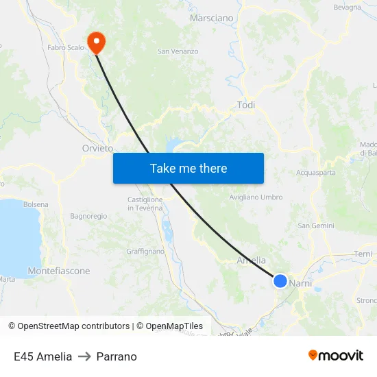 E45 Amelia to Parrano map
