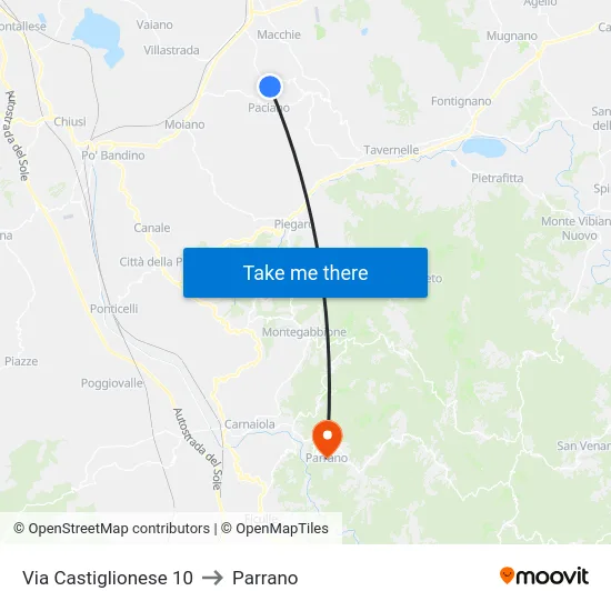 Via Castiglionese 10 to Parrano map