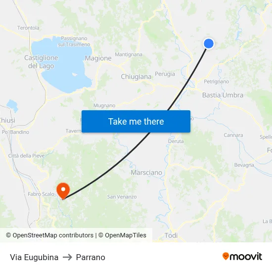 Eugubina Street to Parrano map