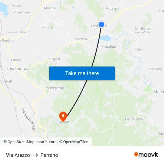 Via Arezzo to Parrano map