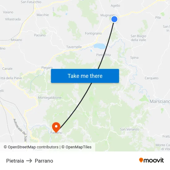 Pietraia to Parrano map