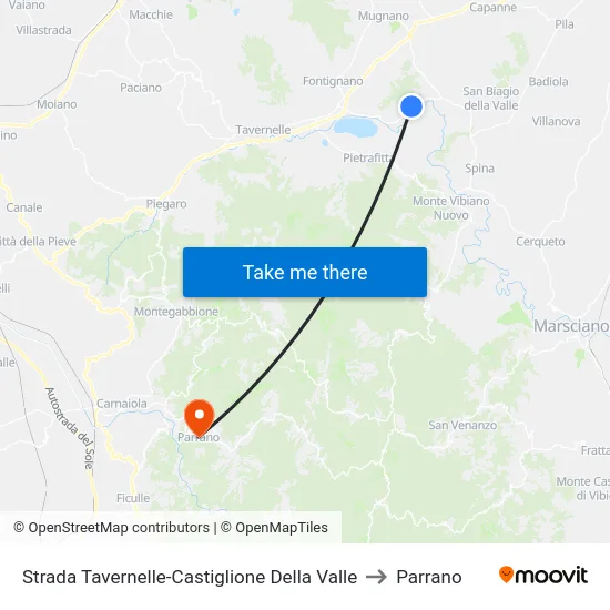 Strada Tavernelle-Castiglione Della Valle to Parrano map