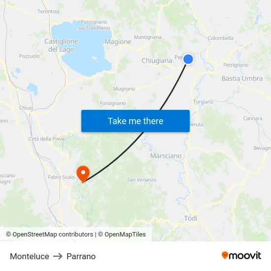 Monteluce to Parrano map