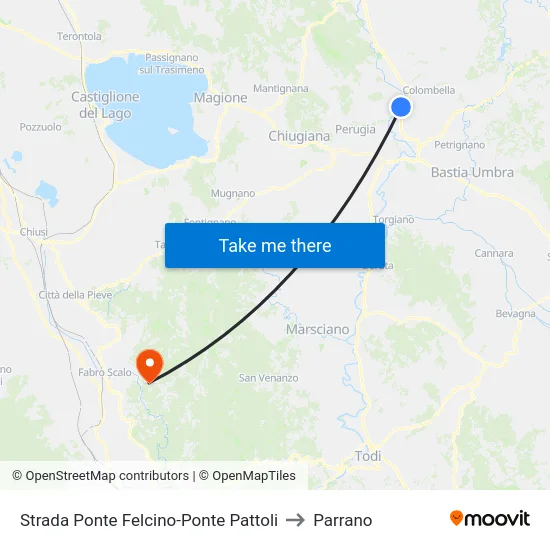 Strada Ponte Felcino-Ponte Pattoli to Parrano map