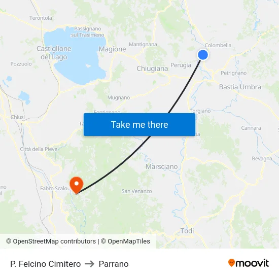 P. Felcino Cimitero to Parrano map
