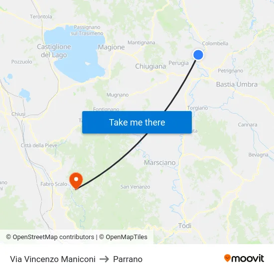 Via Vincenzo Maniconi to Parrano map