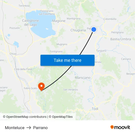 Monteluce to Parrano map