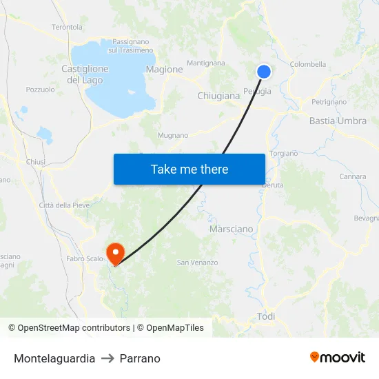 Montelaguardia to Parrano map