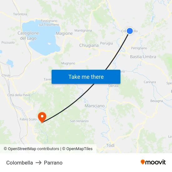Colombella to Parrano map