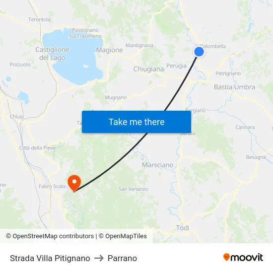 Strada Villa Pitignano to Parrano map