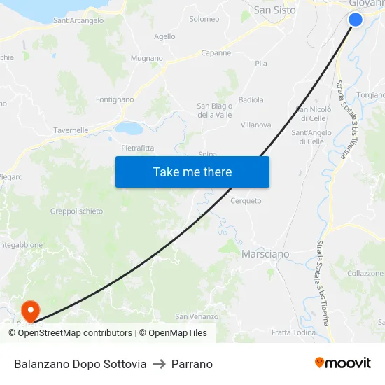 Balanzano Dopo Sottovia to Parrano map