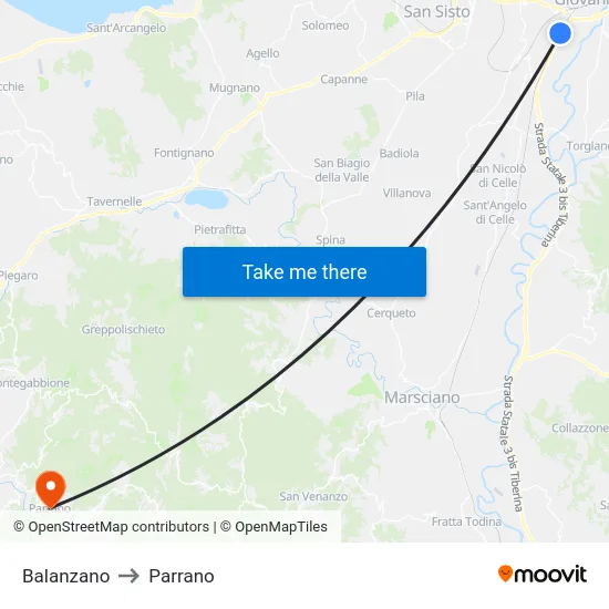 Balanzano to Parrano map
