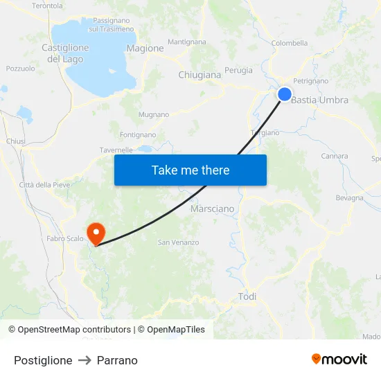 Postiglione to Parrano map