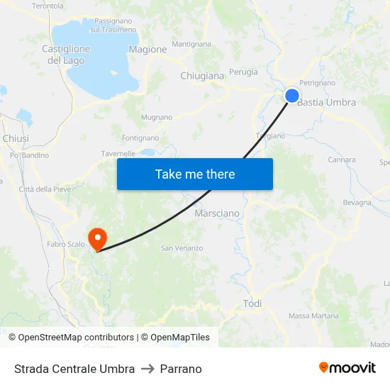 Central Umbrian Road to Parrano map