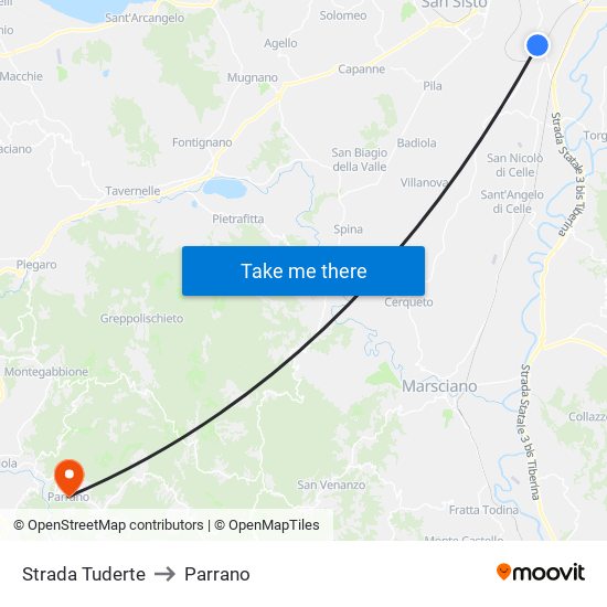 Strada Tuderte to Parrano map