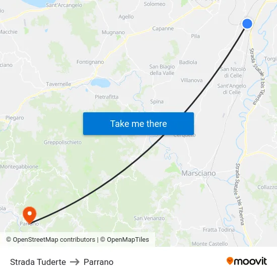 Strada Tuderte to Parrano map