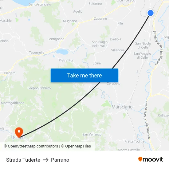 Strada Tuderte to Parrano map