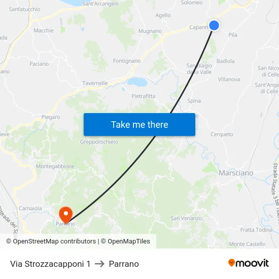 Via Strozzacapponi 1 to Parrano map