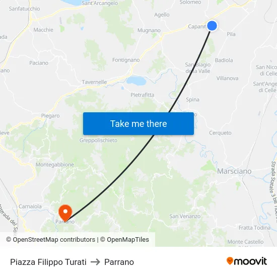 Piazza Filippo Turati to Parrano map
