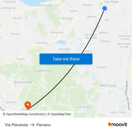 Via Pievaiola to Parrano map