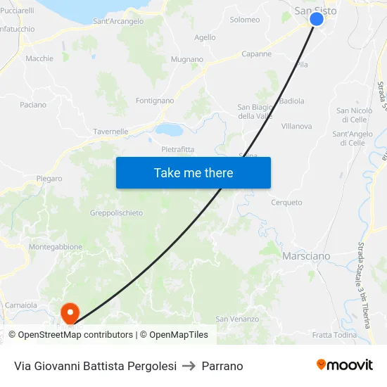 Via Giovanni Battista Pergolesi to Parrano map