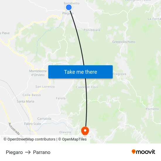 Piegaro to Parrano map