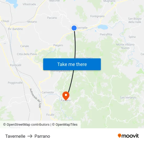 Tavernelle to Parrano map