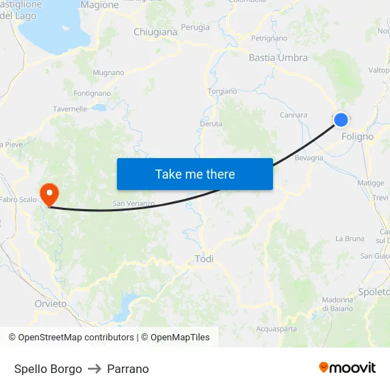 Spello Borgo to Parrano map