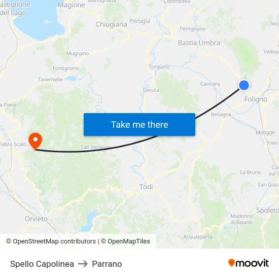 Spello Capolinea to Parrano map
