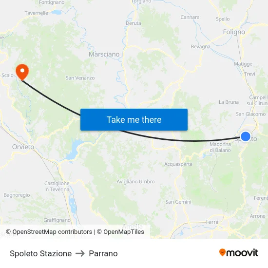 Spoleto Stazione to Parrano map