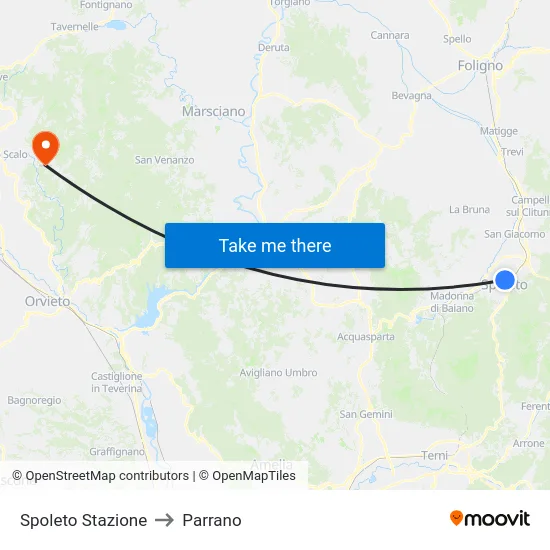 Spoleto Stazione to Parrano map