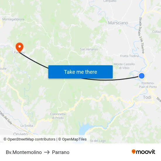 Montemolino Junction to Parrano map