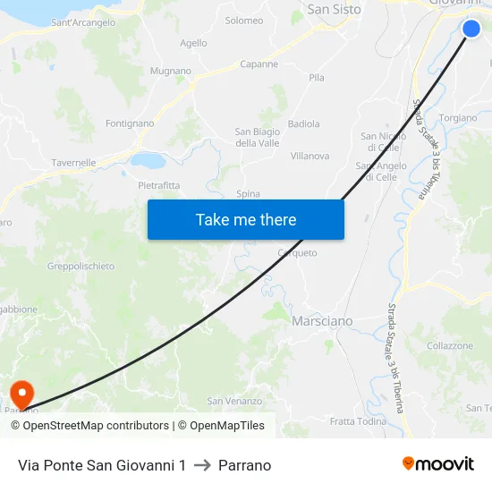 Via Ponte San Giovanni 1 to Parrano map
