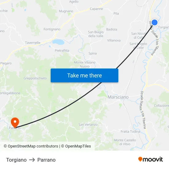 Torgiano to Parrano map