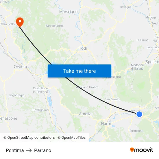 Pentima to Parrano map