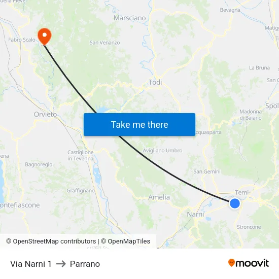 Via Narni 1 to Parrano map