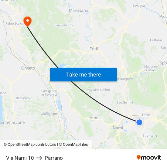Via Narni 10 to Parrano map