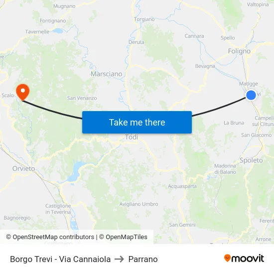 Borgo Trevi - Via Cannaiola to Parrano map