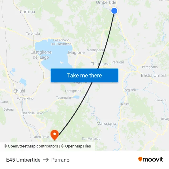 E45 Umbertide to Parrano map